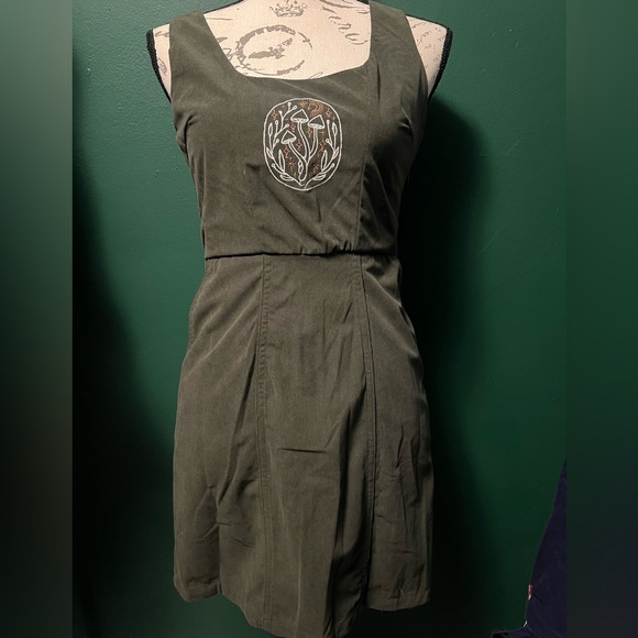 Disturbia Dresses & Skirts - Disturbia Dark Olive Midi Dress with Mushroom Embroidery